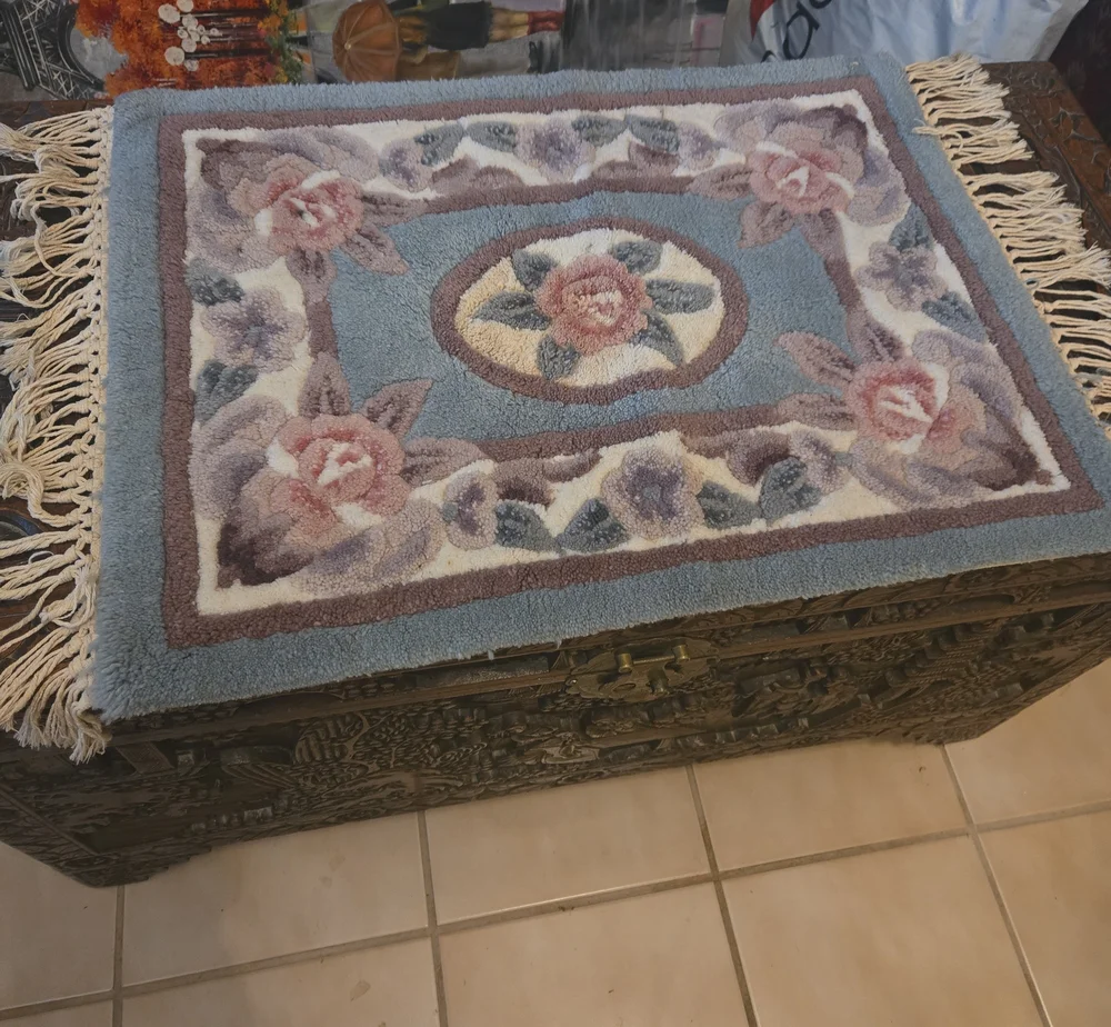 Canon Floral Chenille Door Mat in Light Blue, Pink and Cream